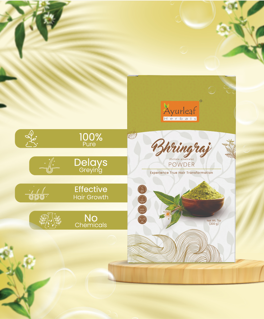 100 % natural and pure Bhringraj leaves powder for Hair Growth, Heals Wounds and Infections (200g) - Image 2