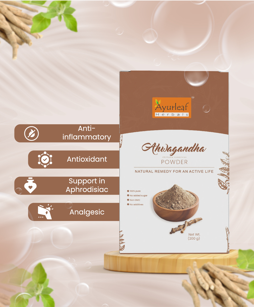 100 % natural and pure Ashwagandha Powder to Reduce stress, Improves Sleep Quality & Supports Fertility (200g) - Image 2